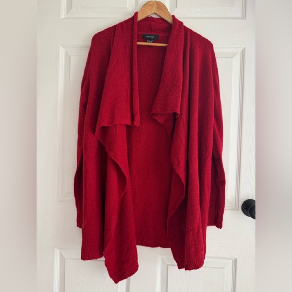 Karen Kane Red Open Front Waterfall Cardigan Sweater Women’s Size Small